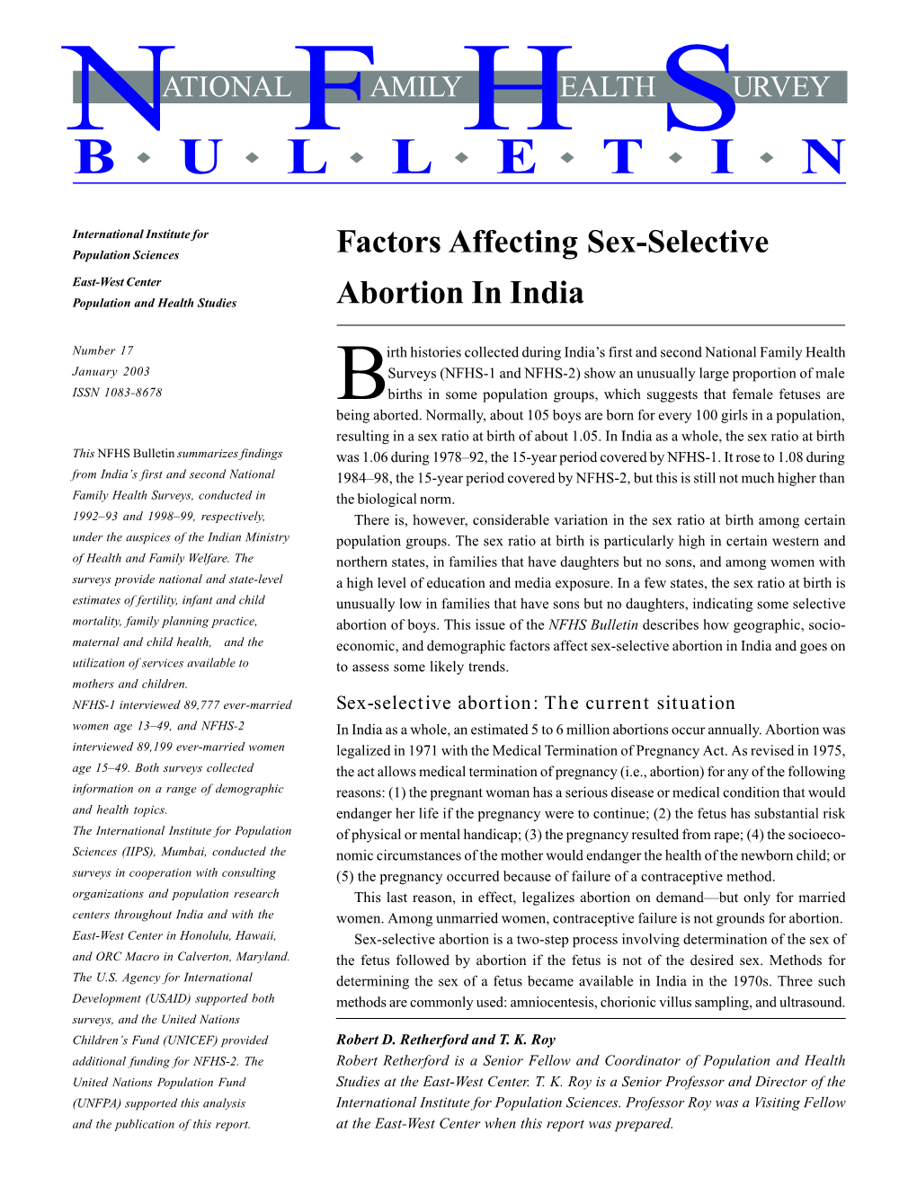 Factors Affecting Sex-Selective Abortion in India