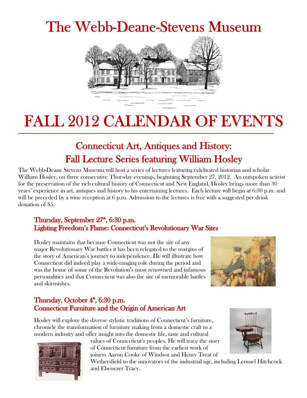 Fall 2012 Calendar of Events