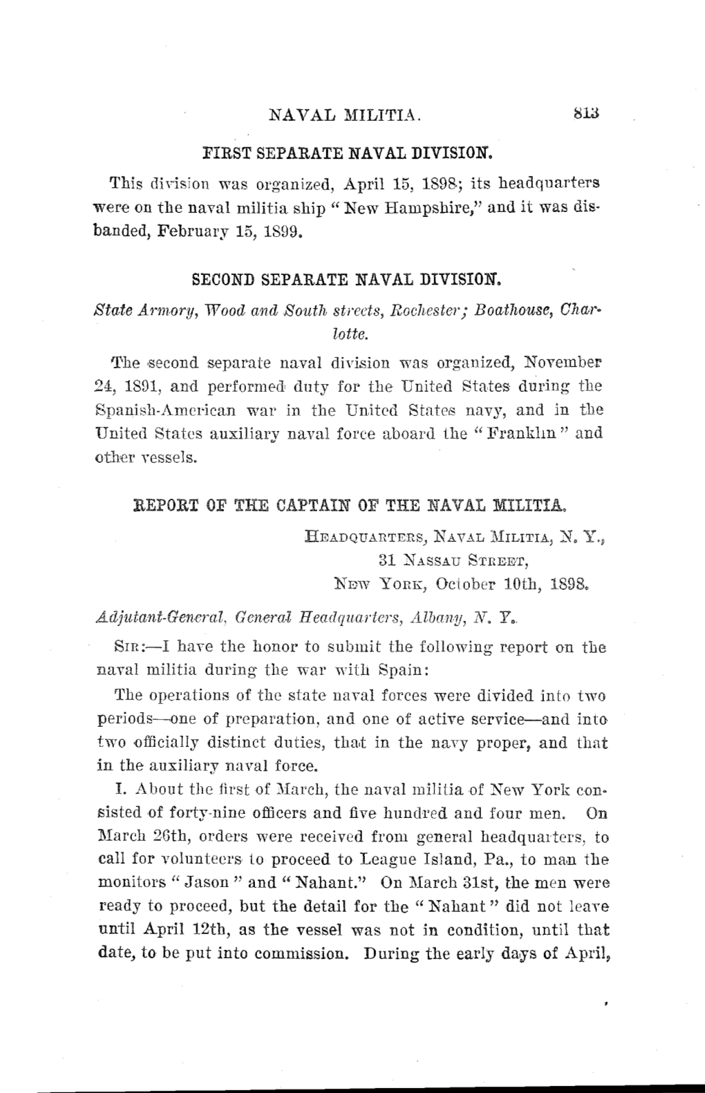 Report of the Captain of the Naval Militia