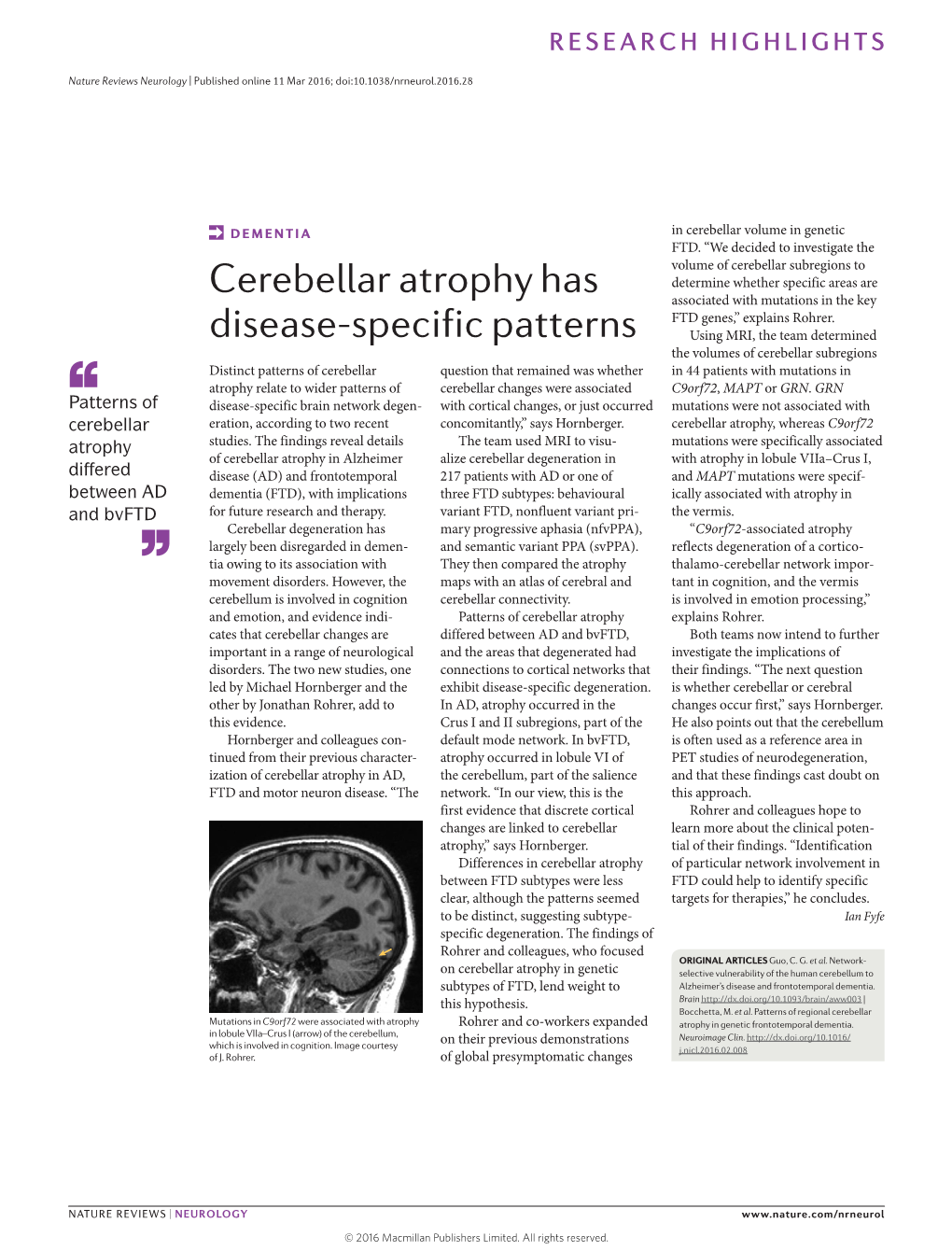 DEMENTIA in Cerebellar Volume in Genetic FTD