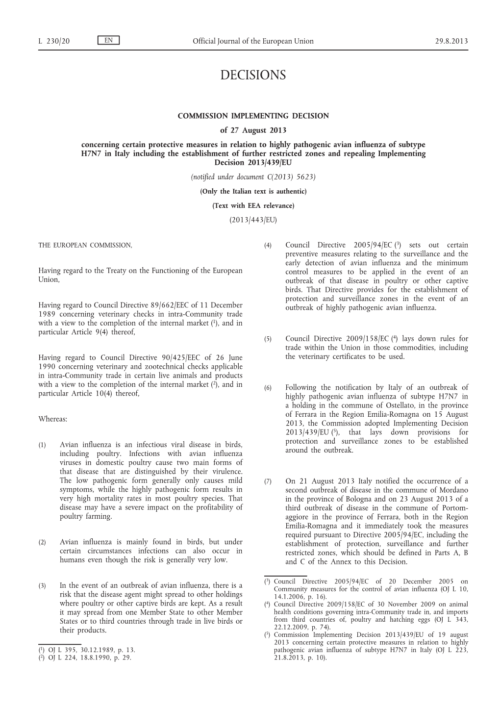 Commission Implementing Decision of 27 August 2013 Concerning Certain