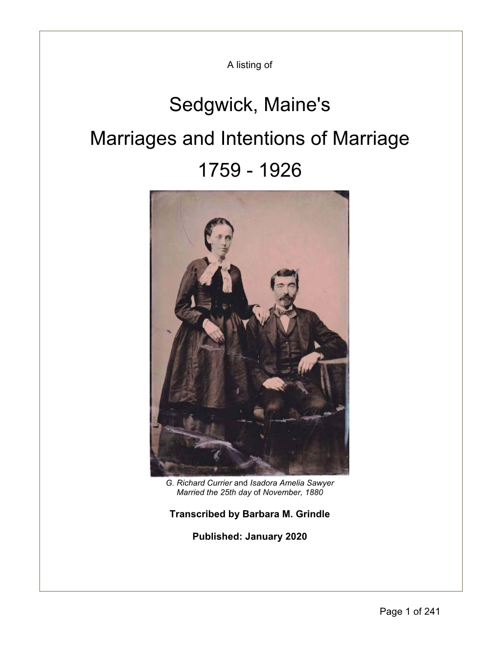 Sedgwick, Maine's Marriages And