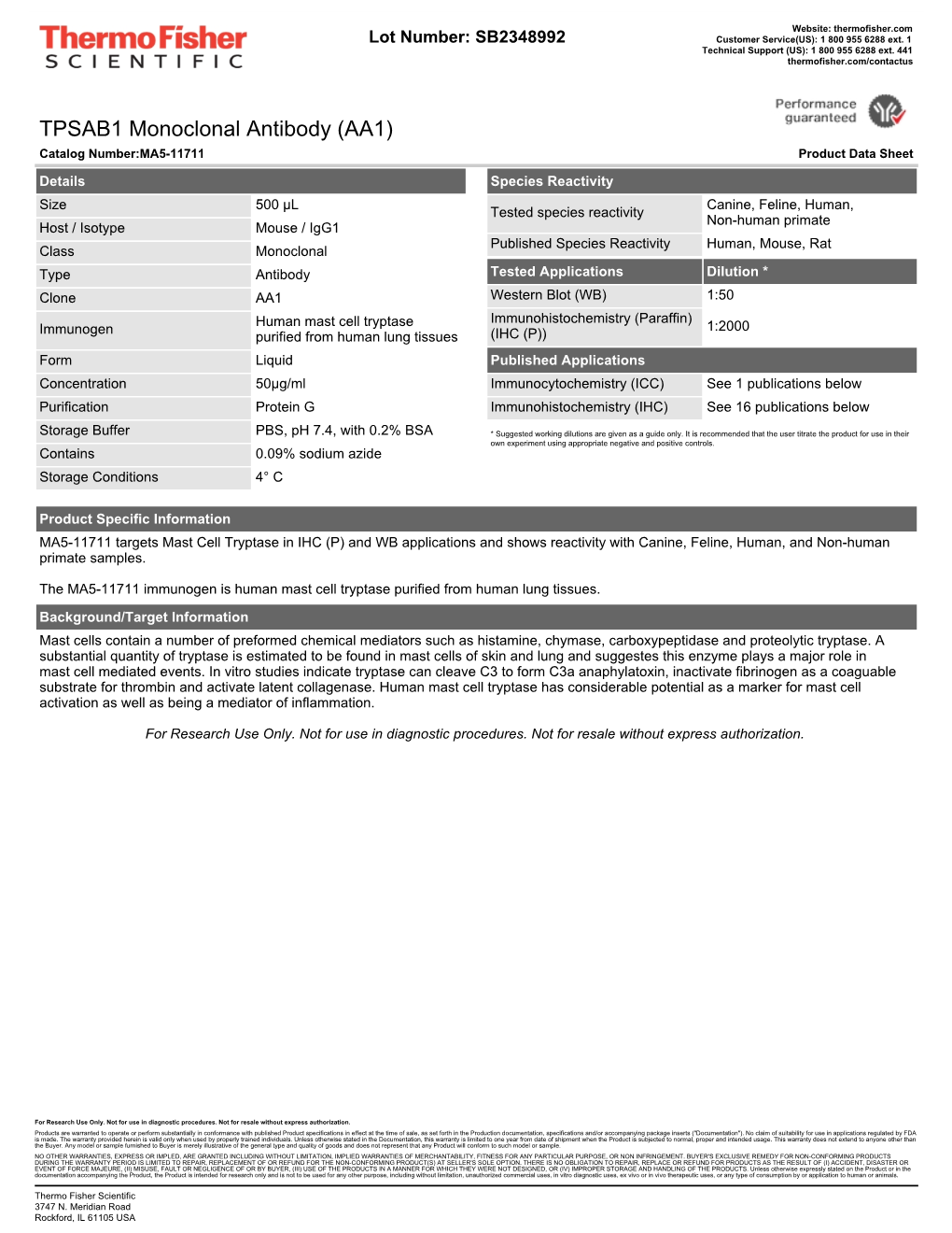 TPSAB1 Monoclonal Antibody (AA1)