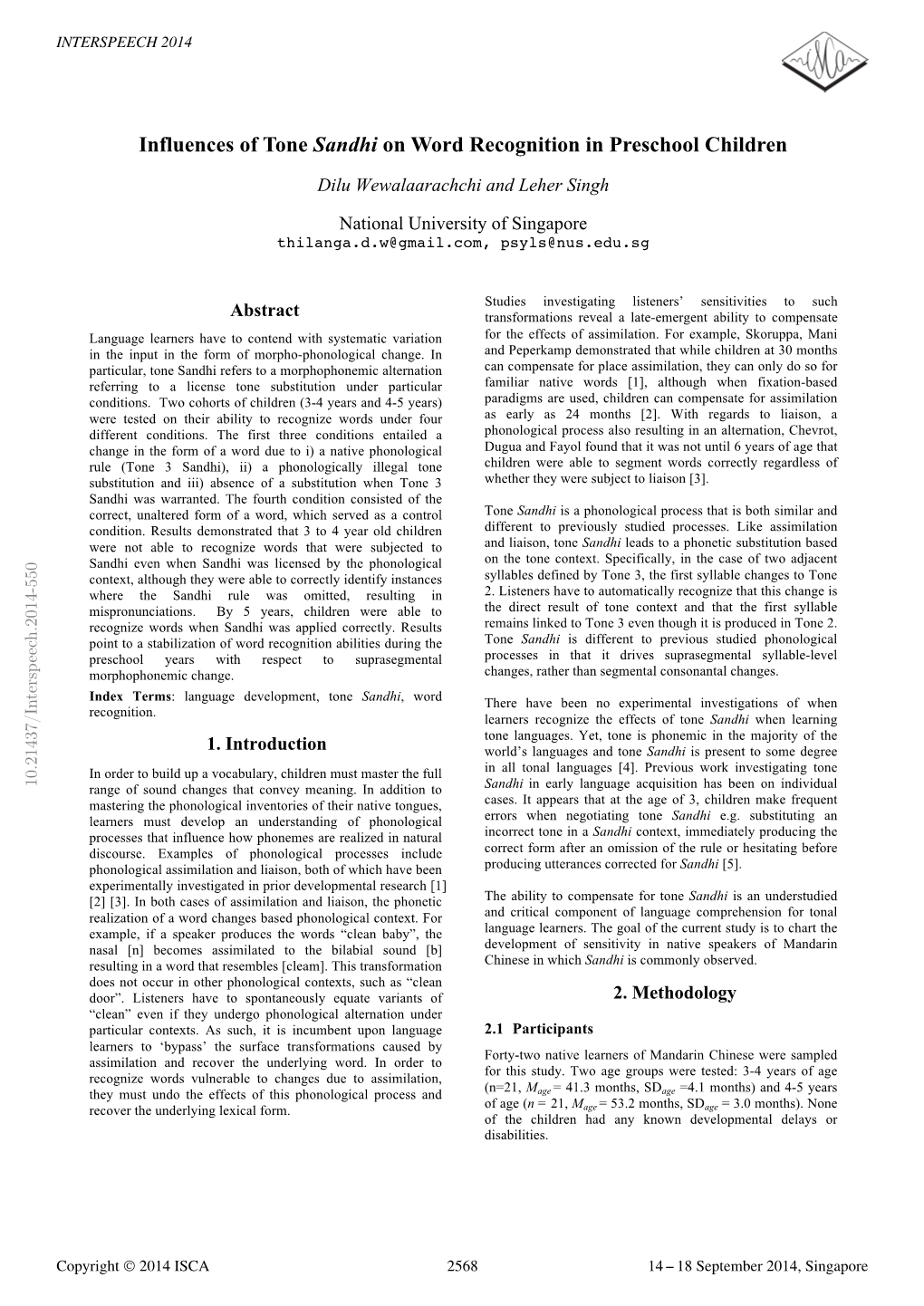 Influences of Tone Sandhi on Word Recognition in Preschool Children