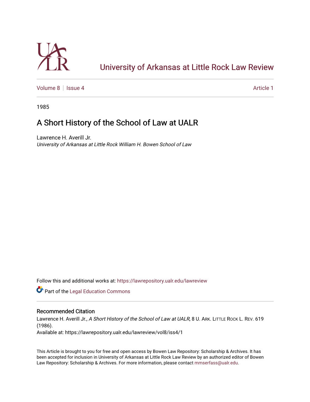 A Short History of the School of Law at UALR