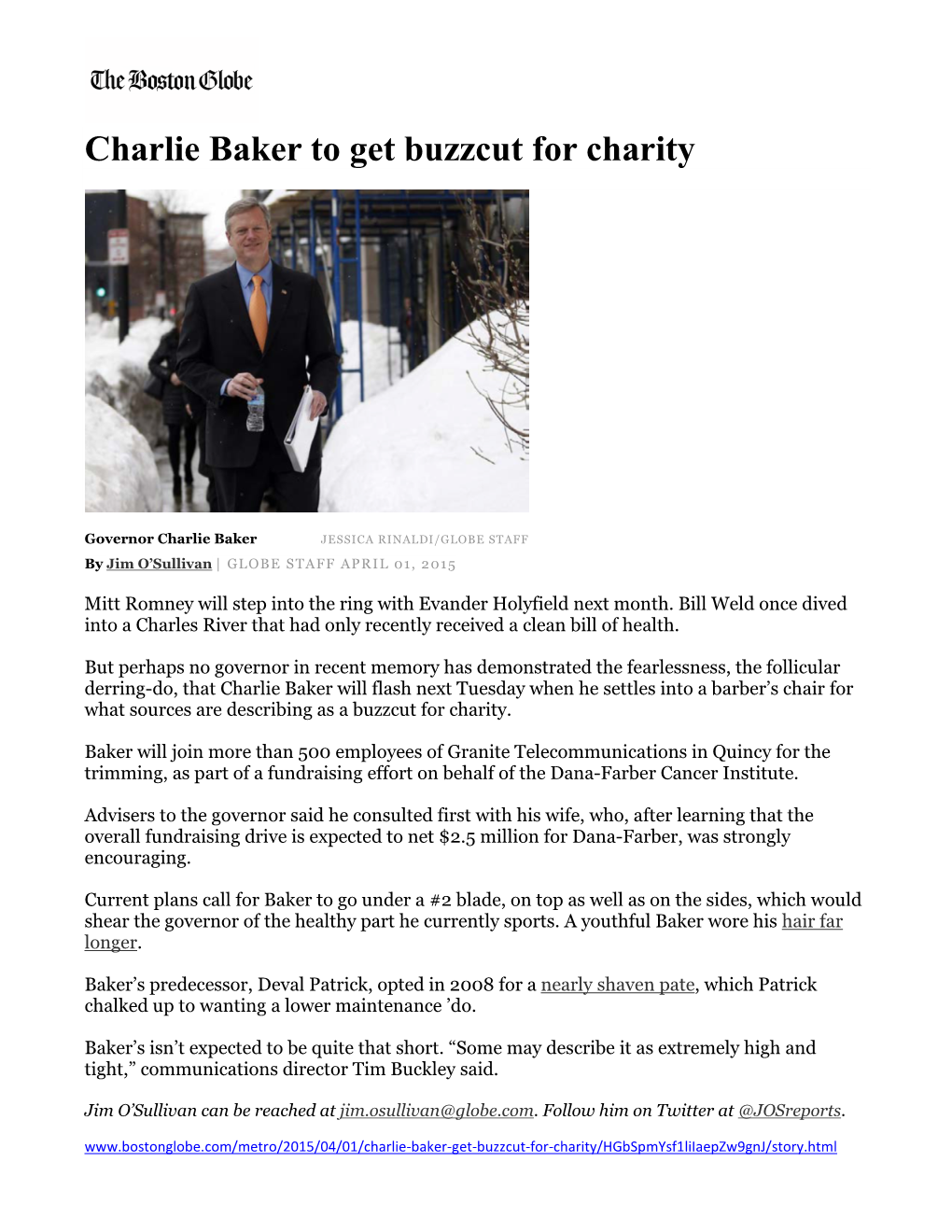 Charlie Baker to Get Buzzcut for Charity