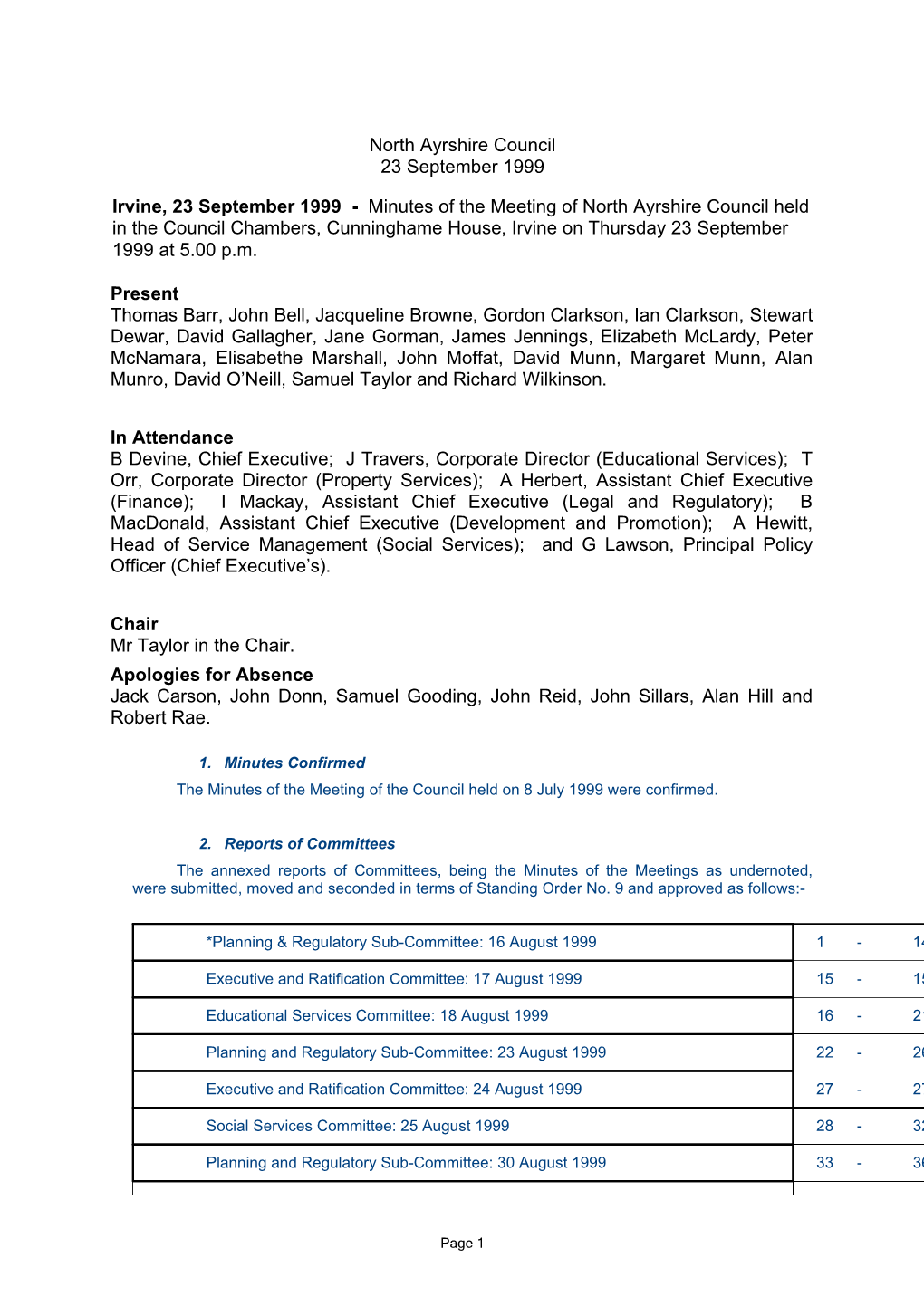 North Ayrshire Council 23 September 1999