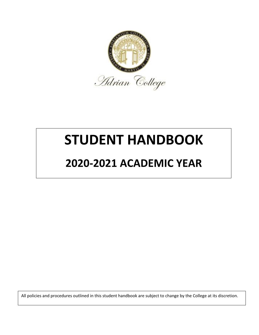 Student Handbook 2020-2021 Academic Year