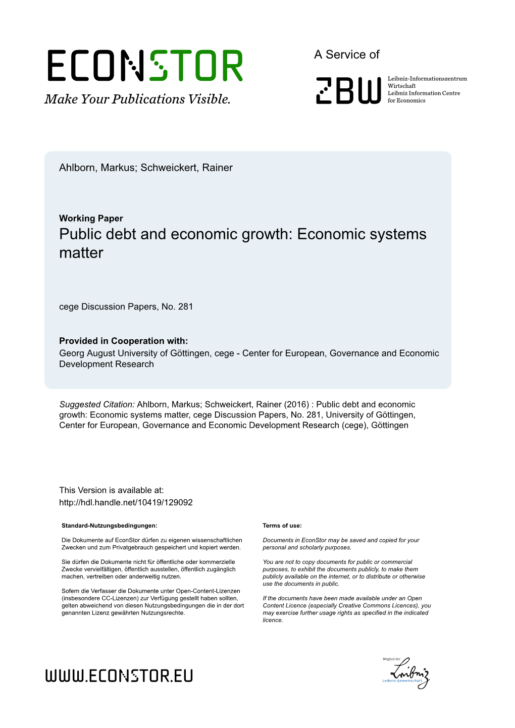Public Debt and Economic Growth: Economic Systems Matter