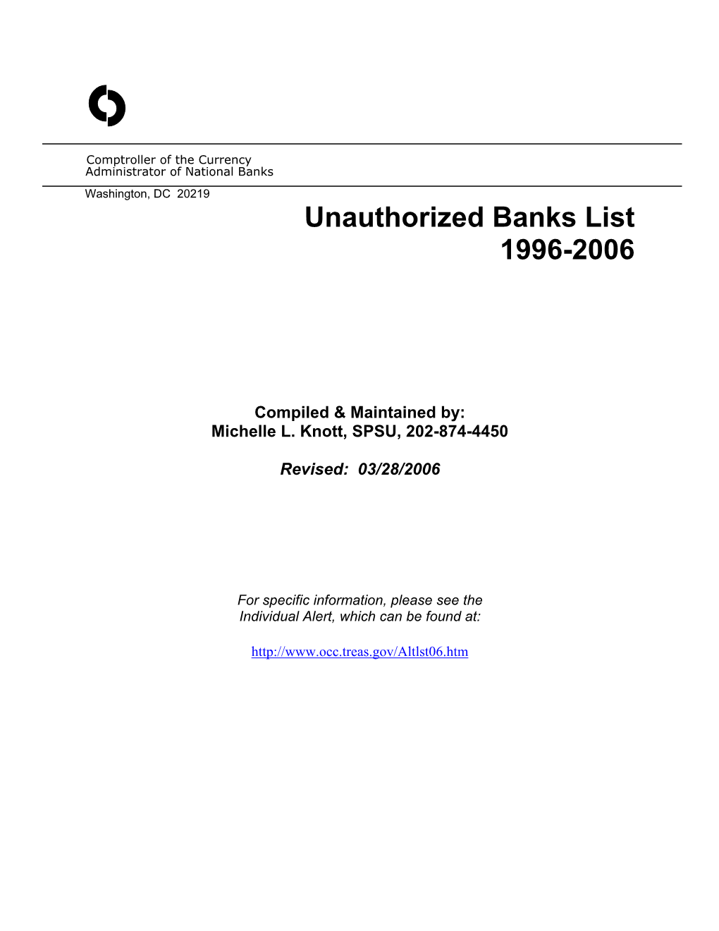 Unauthorized Banks List 1996-2006