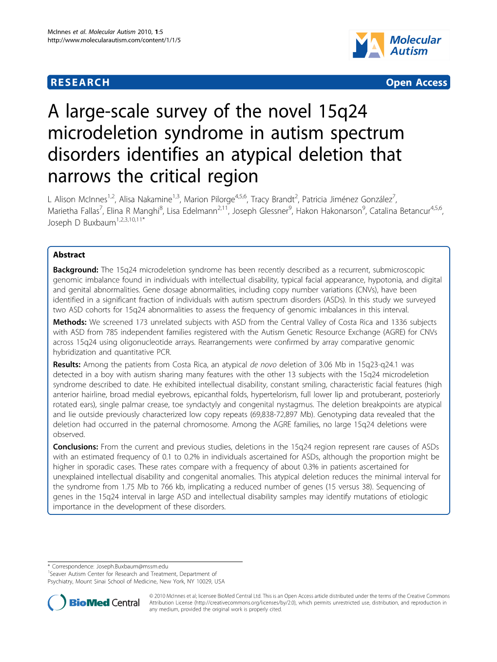 A Large-Scale Survey of the Novel 15Q24 Microdeletion Syndrome In