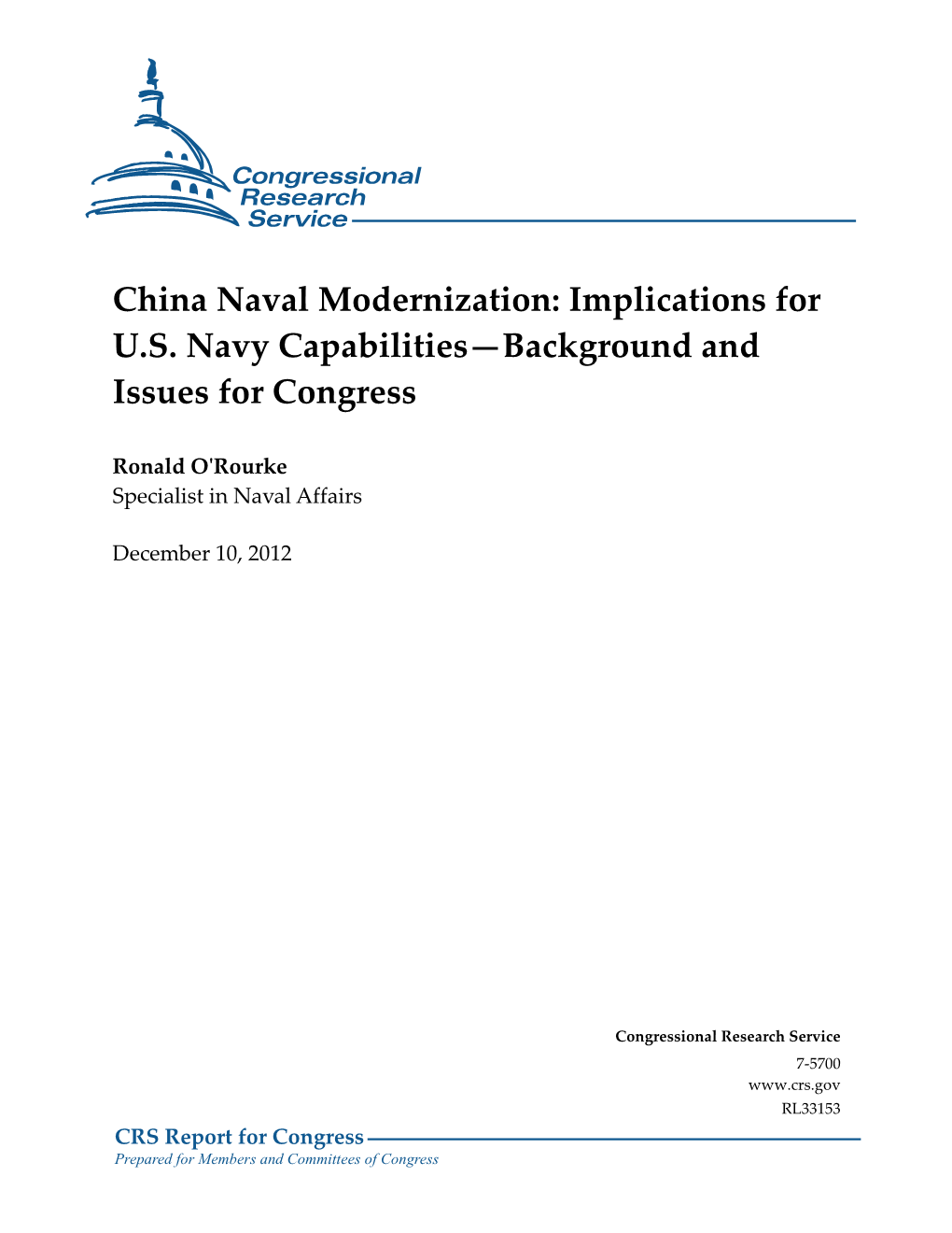 China Naval Modernization: Implications for U.S