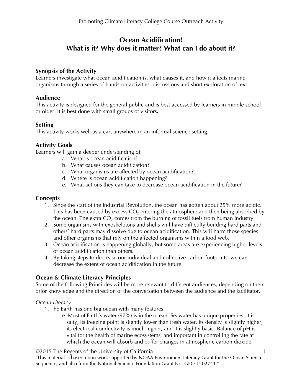 Ocean Acidification! What Is It? Why Does It Matter? What Can I Do About It?