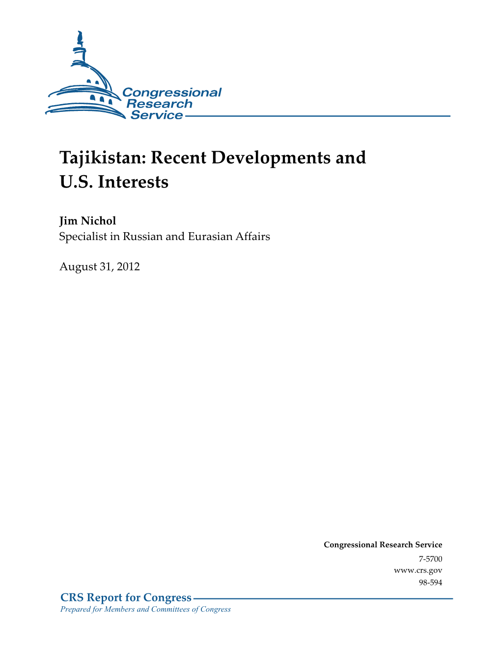 Tajikistan: Recent Developments and U.S
