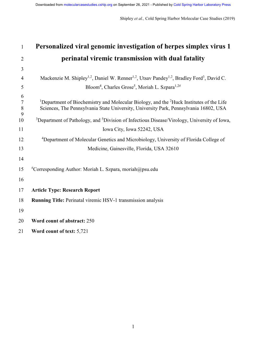 Personalized Viral Genomic Investigation of Herpes Simplex Virus 1