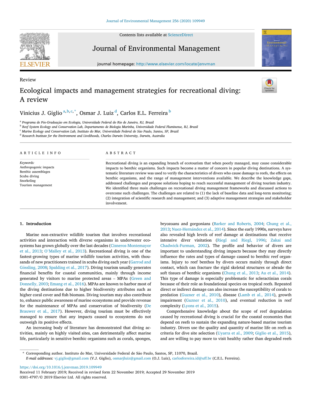 Ecological Impacts and Management Strategies for Recreational Diving: a Review