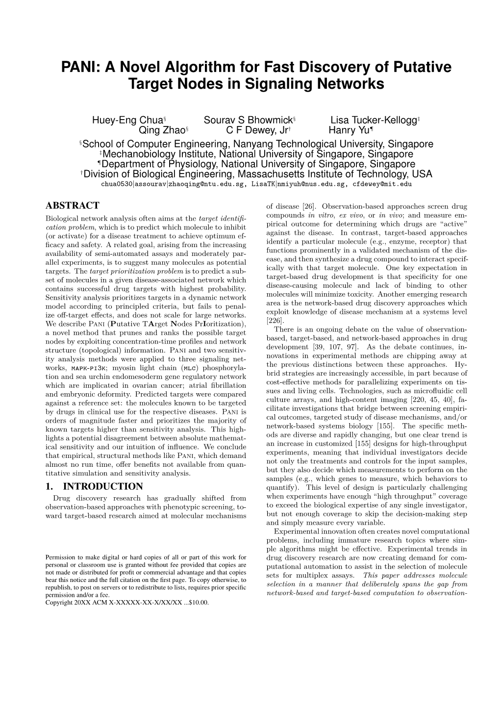 PANI: a Novel Algorithm for Fast Discovery of Putative Target Nodes in Signaling Networks