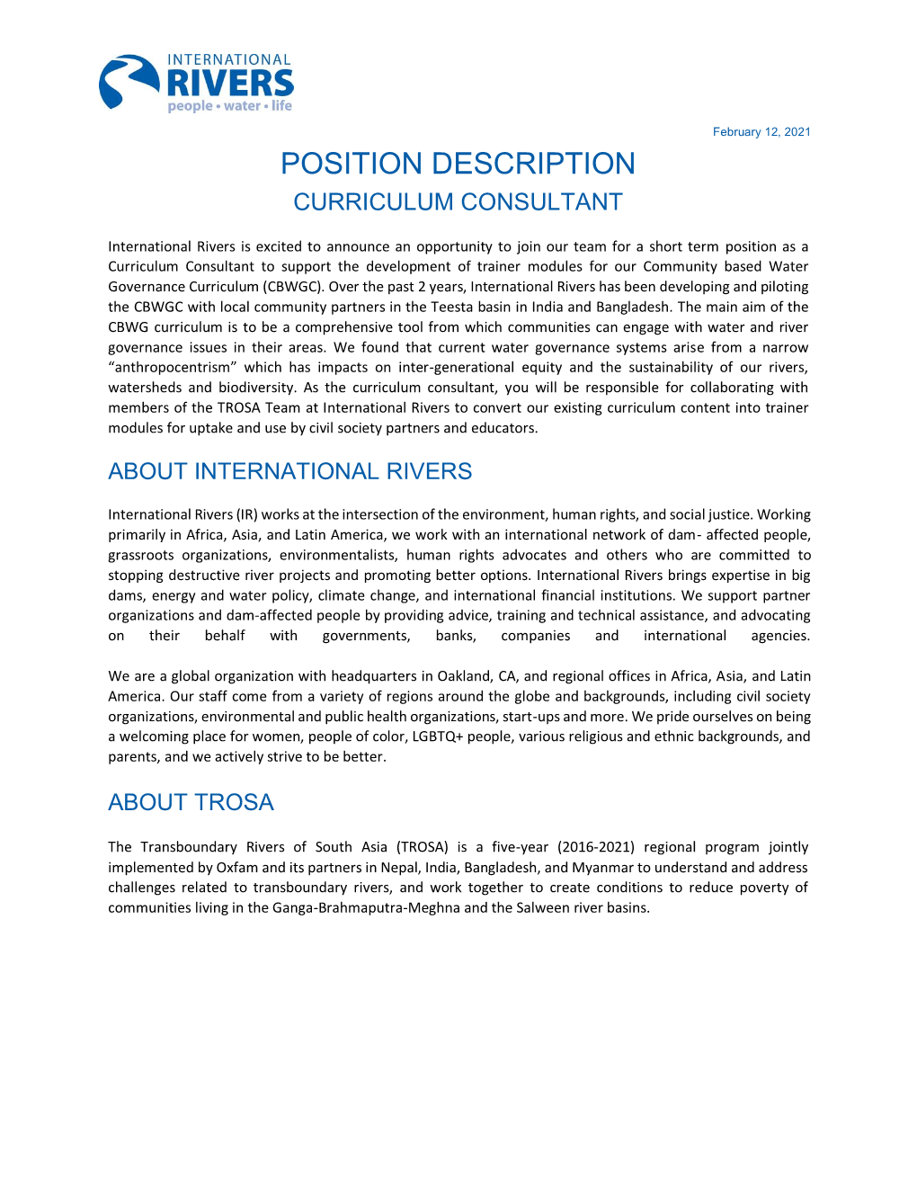 Position Description Curriculum Consultant