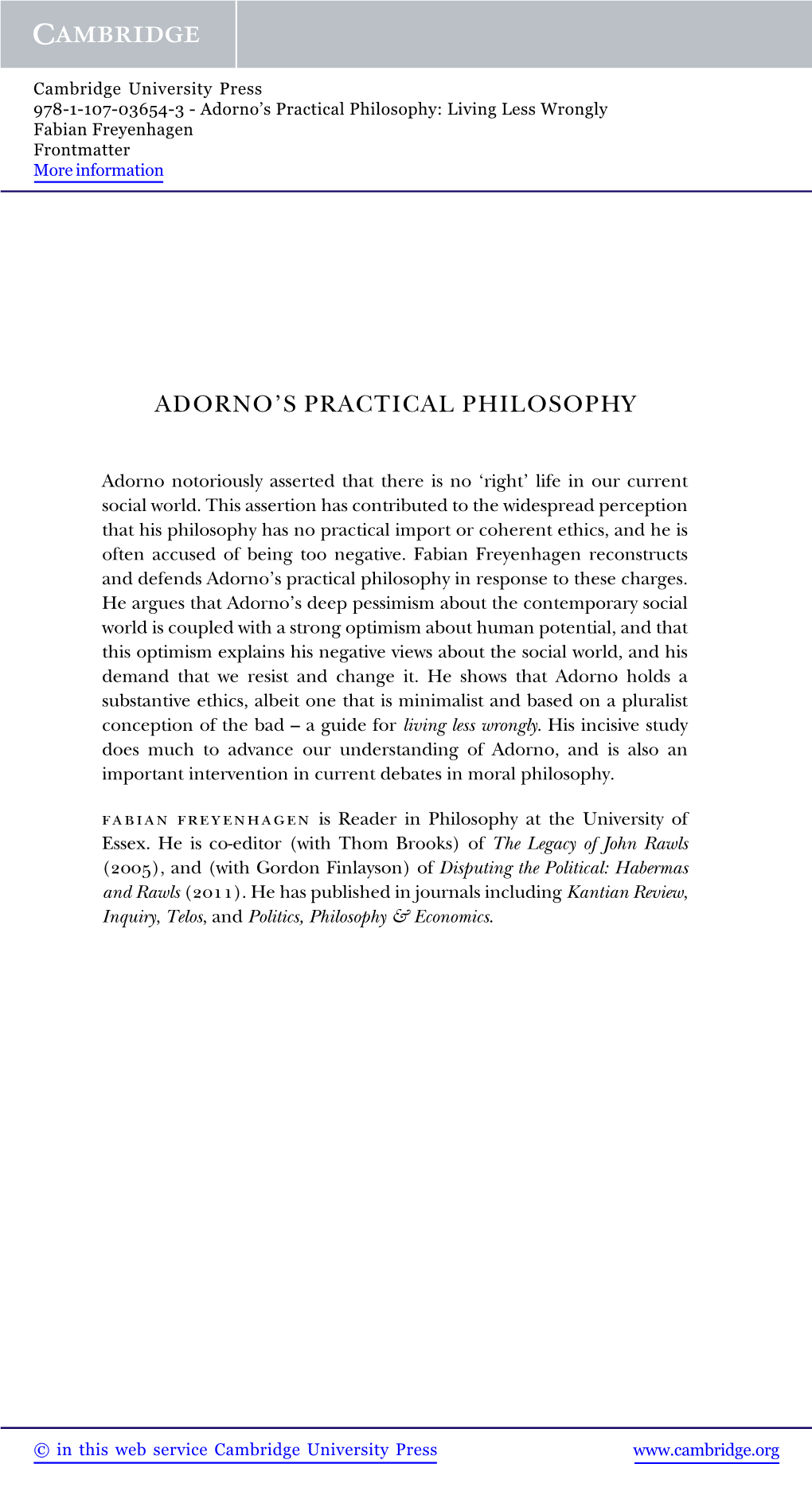 Adorno's Practical Philosophy