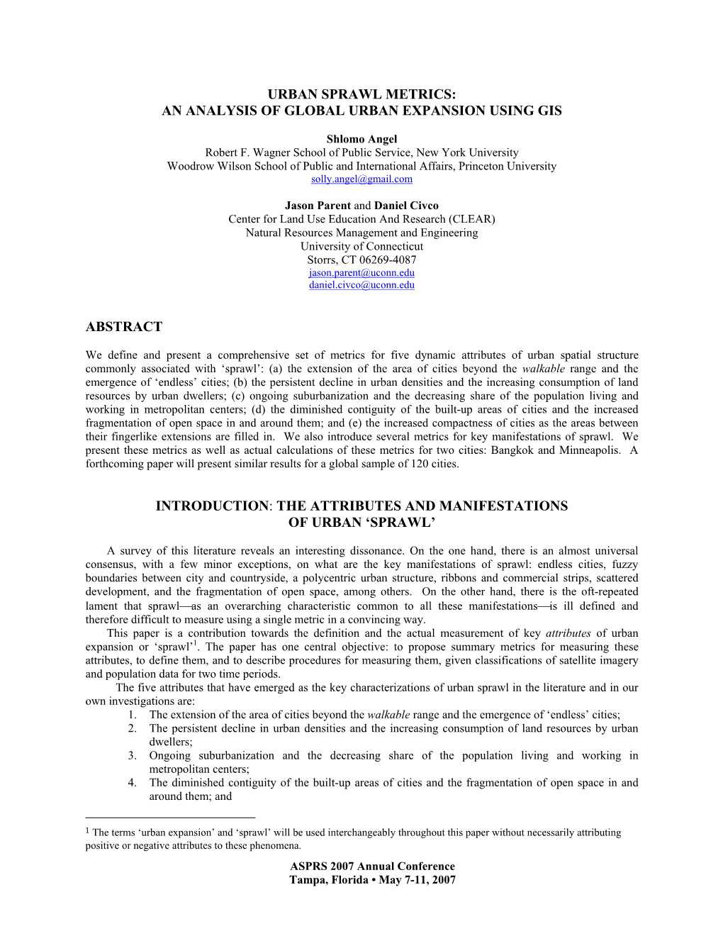 Urban Sprawl Metrics: an Analysis of Global Urban Expansion Using Gis