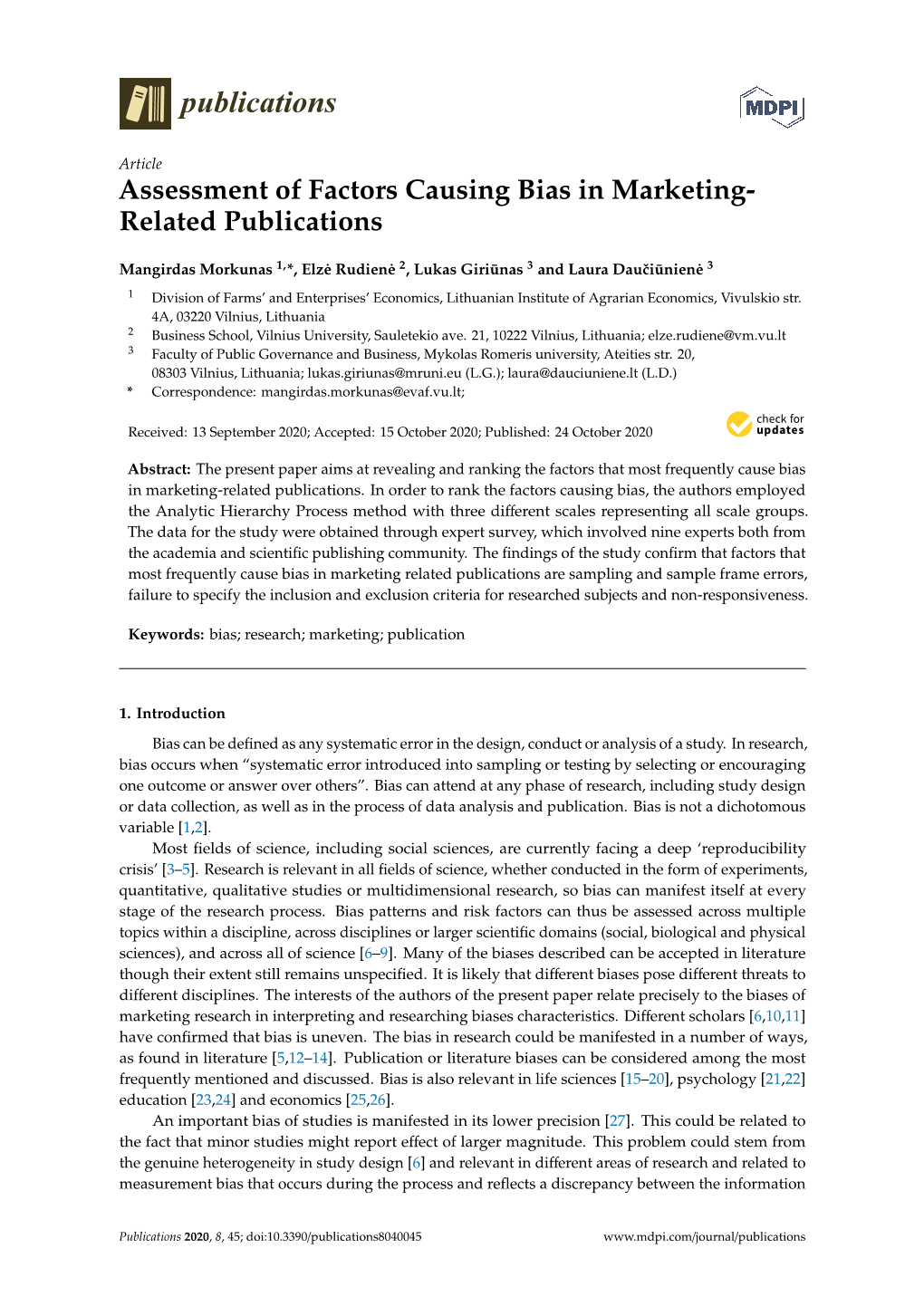 Assessment of Factors Causing Bias in Marketing- Related Publications