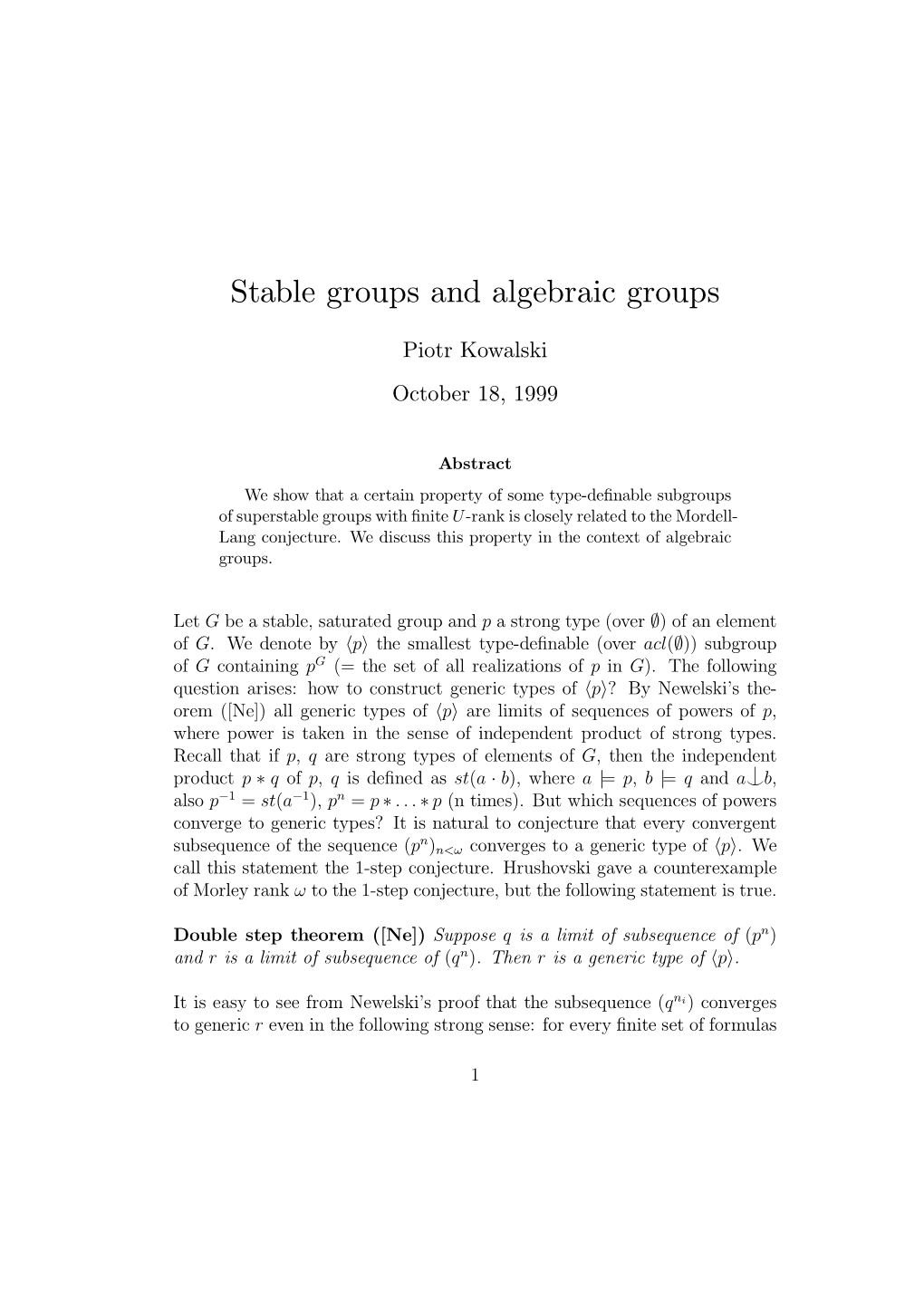 Stable Groups and Algebraic Groups