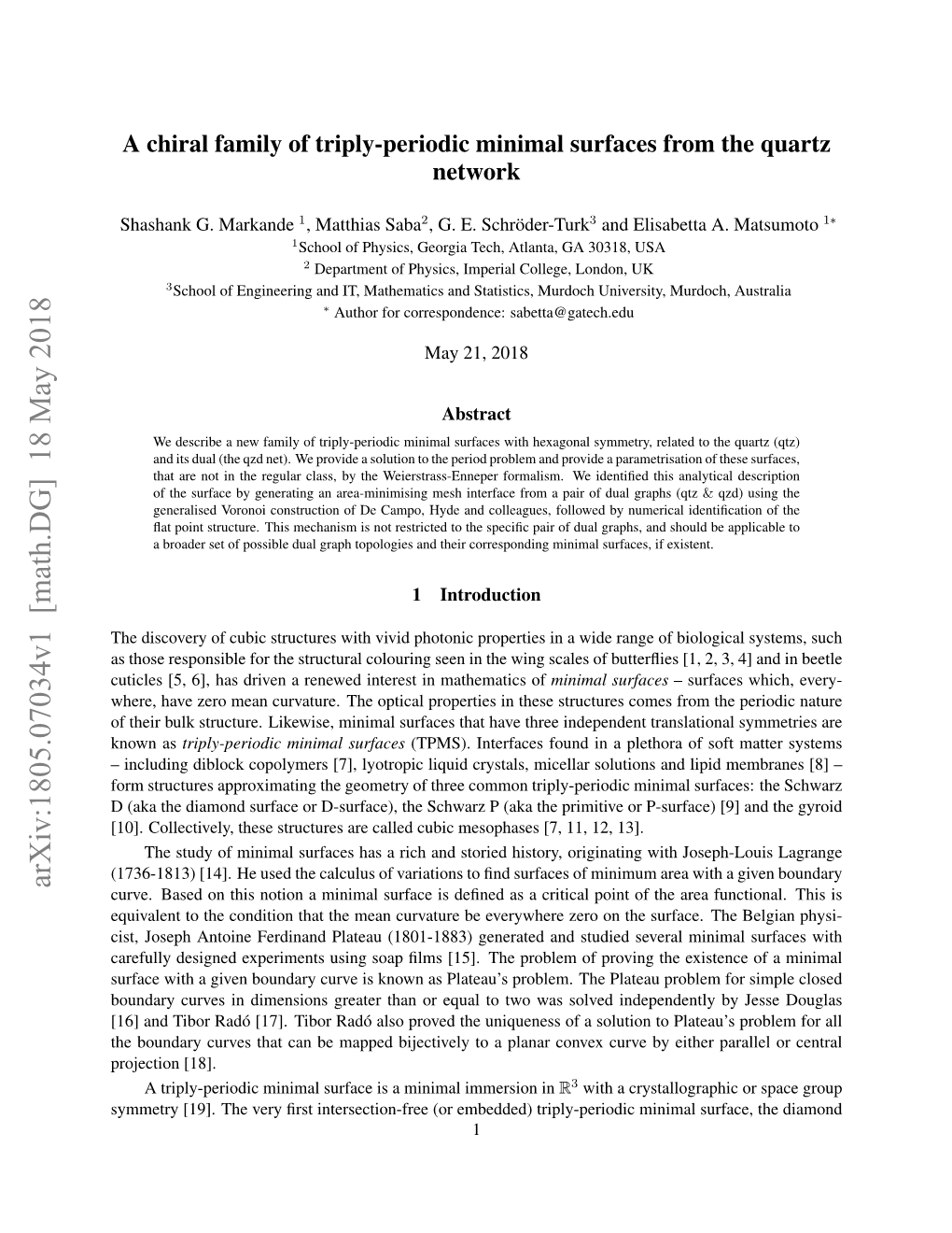 A Chiral Family of Triply-Periodic Minimal Surfaces from the Quartz Network