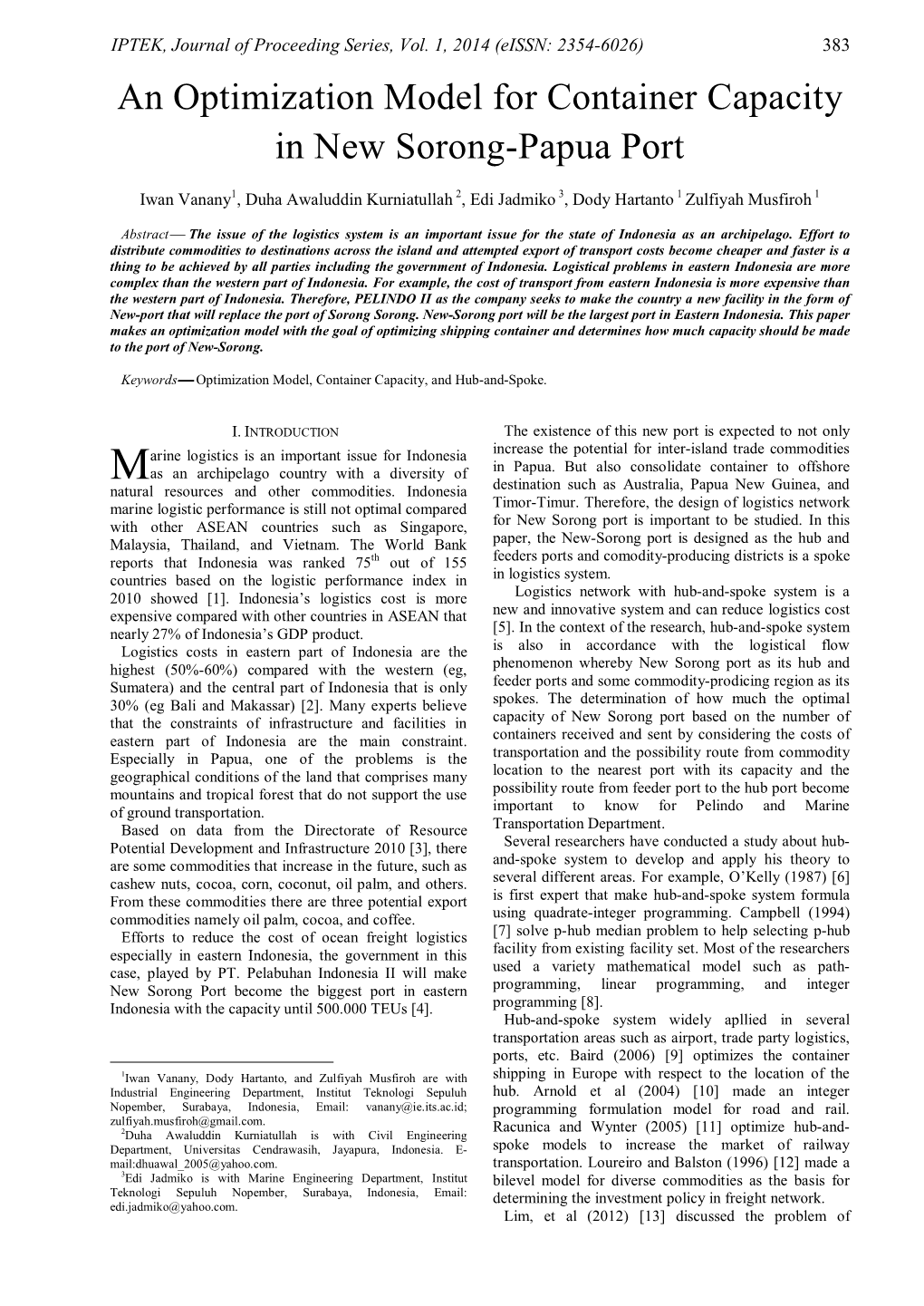 An Optimization Model for Container Capacity in New Sorong-Papua Port