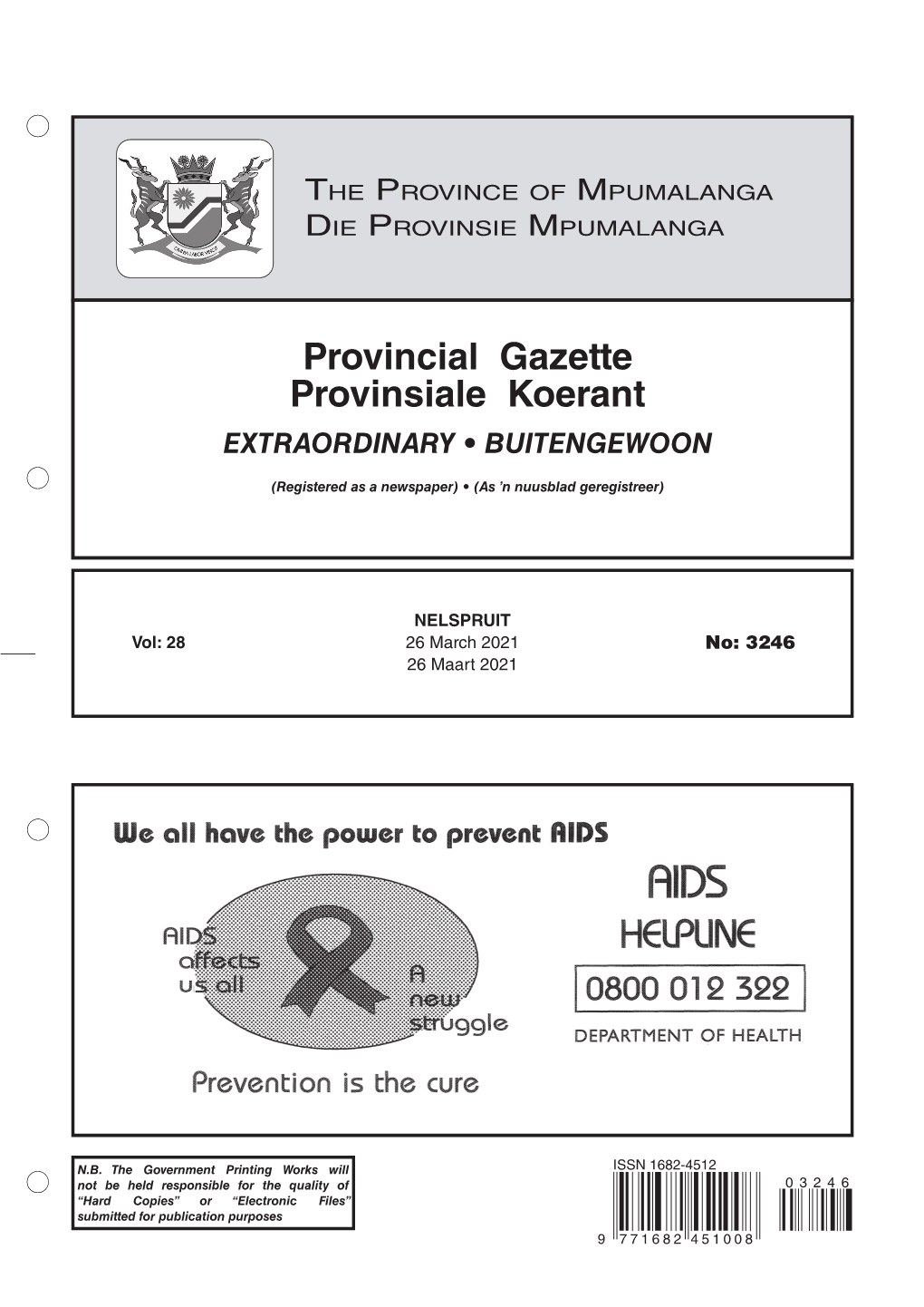 Provincial Gazette Provinsiale Koerant EXTRAORDINARY • BUITENGEWOON