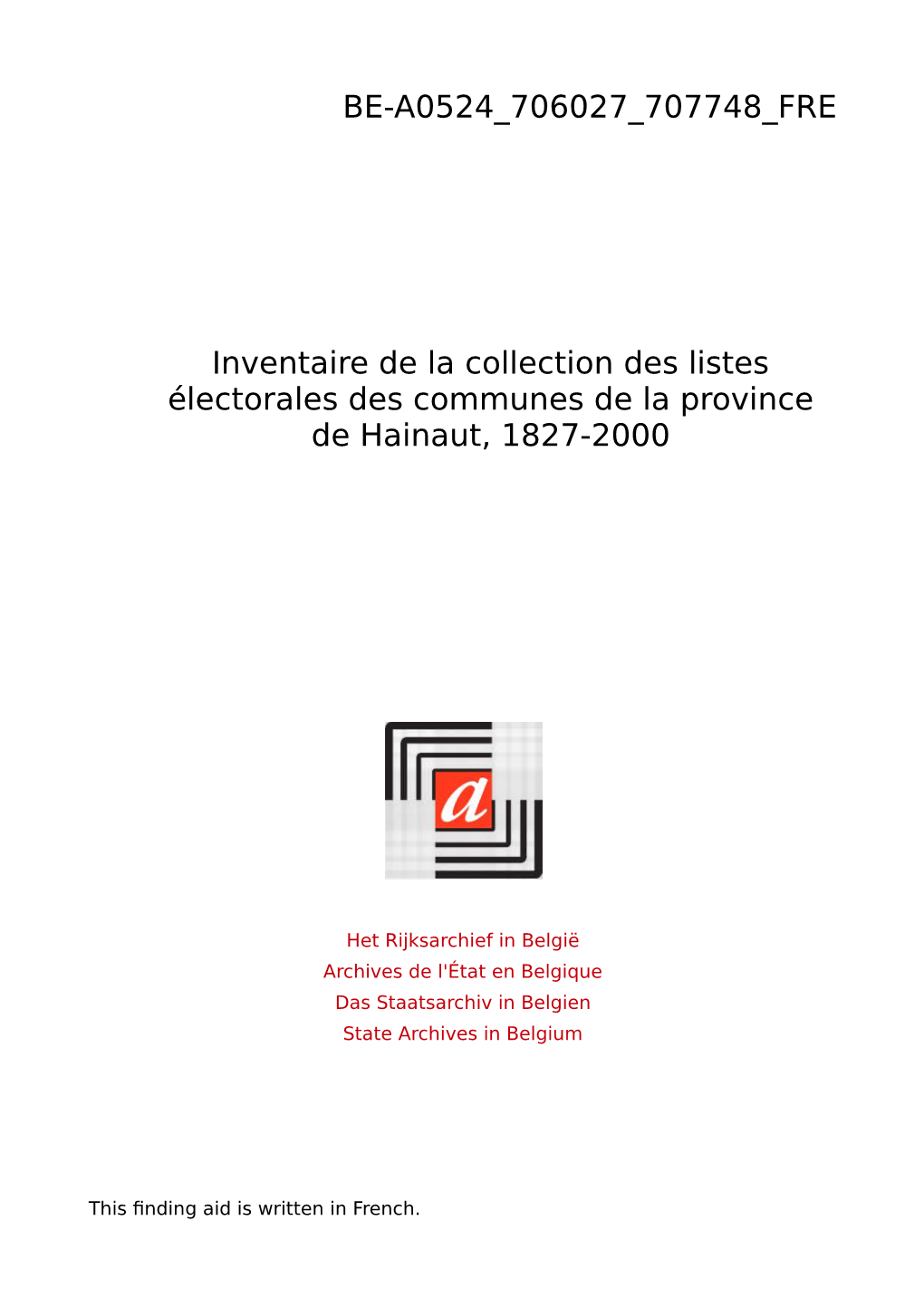 Collection Des Listes Électorales Des Communes De La Province Du Hainaut