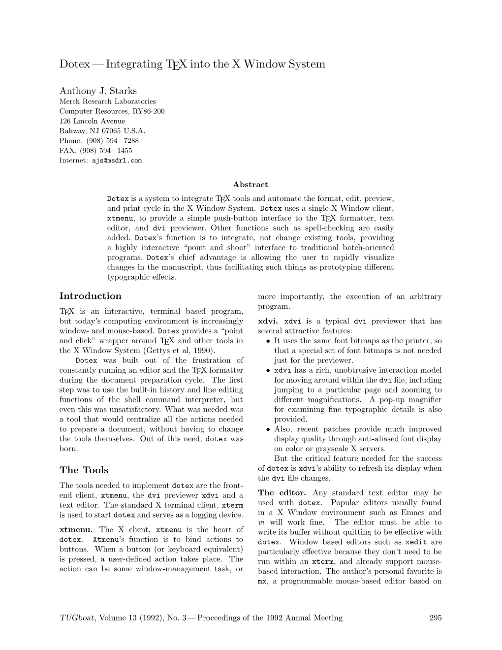 Dotex — Integrating TEX Into the X Window System