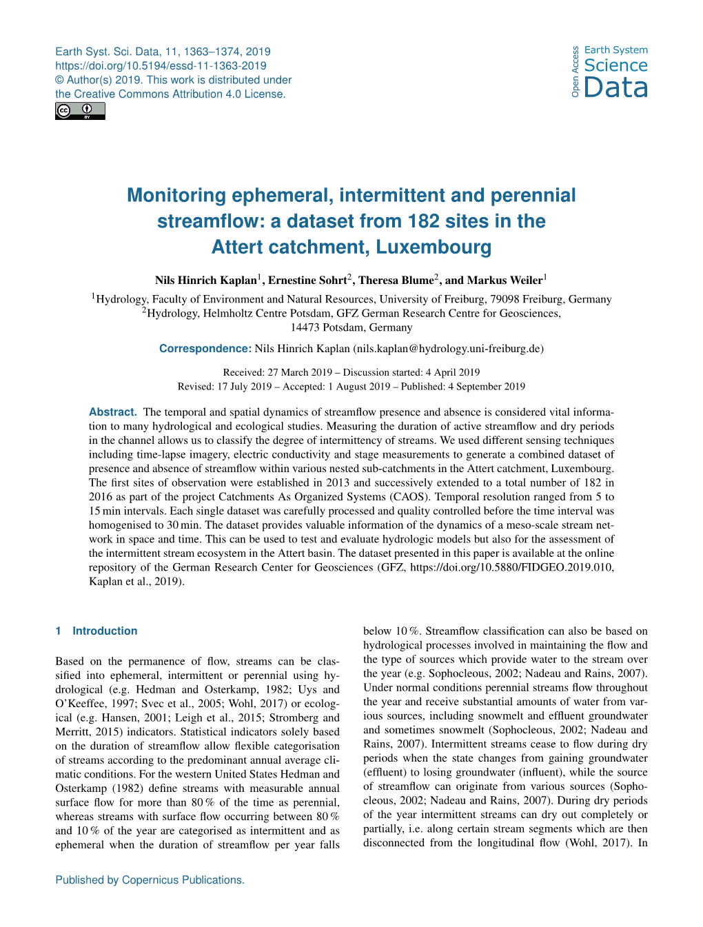 Monitoring Ephemeral, Intermittent and Perennial Streamflow