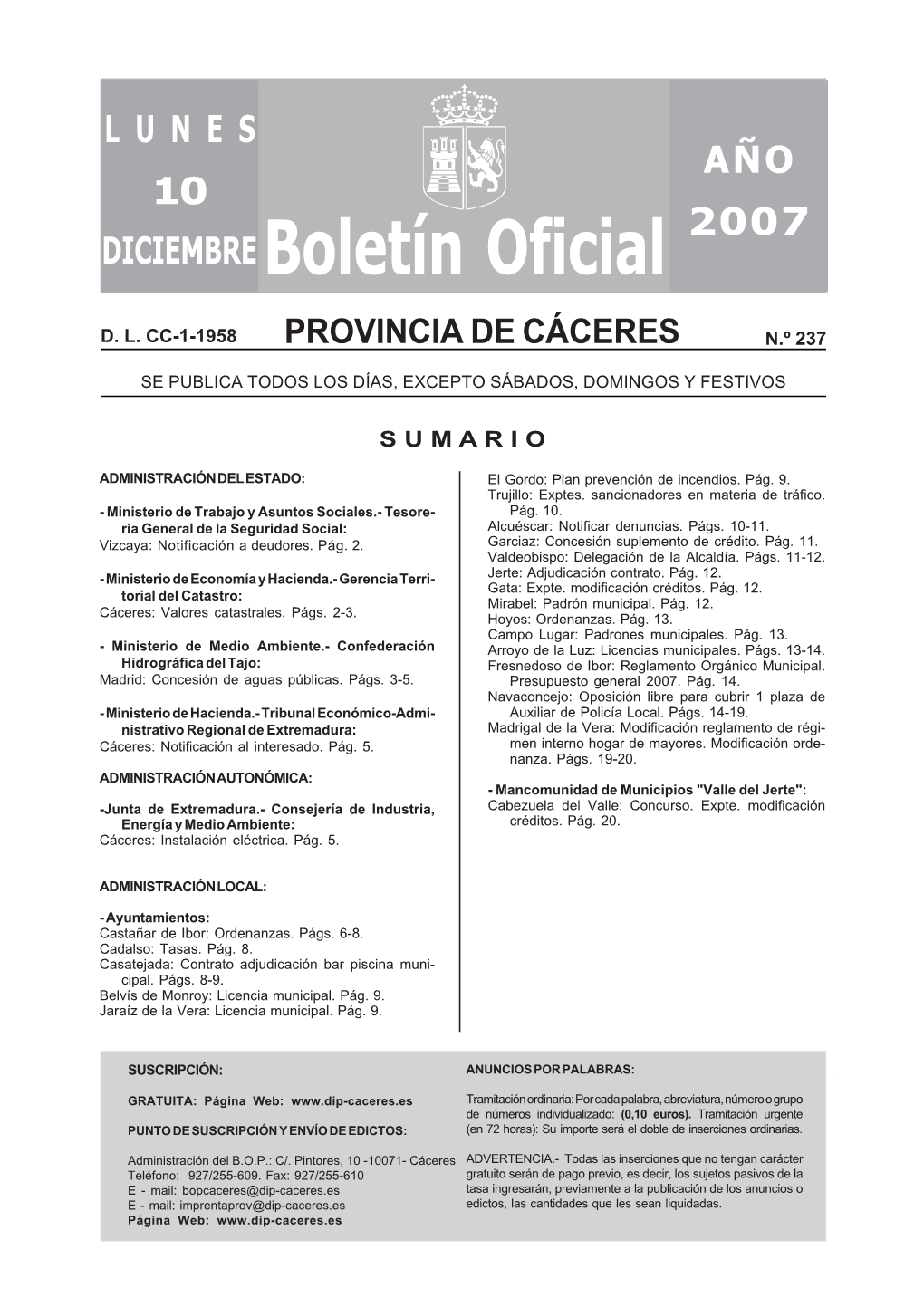 Boletín Oficial De La Provincia De Cáceres