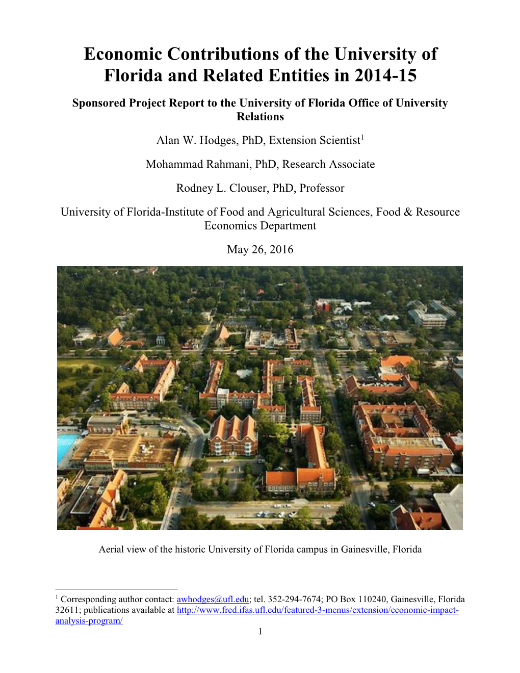 Economic Contributions of the University of Florida and Related Entities in 2014-15