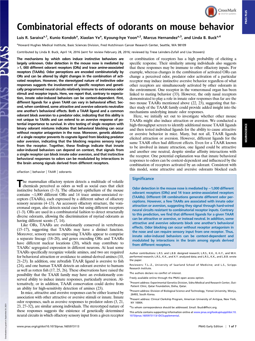 Combinatorial Effects of Odorants on Mouse Behavior PNAS PLUS