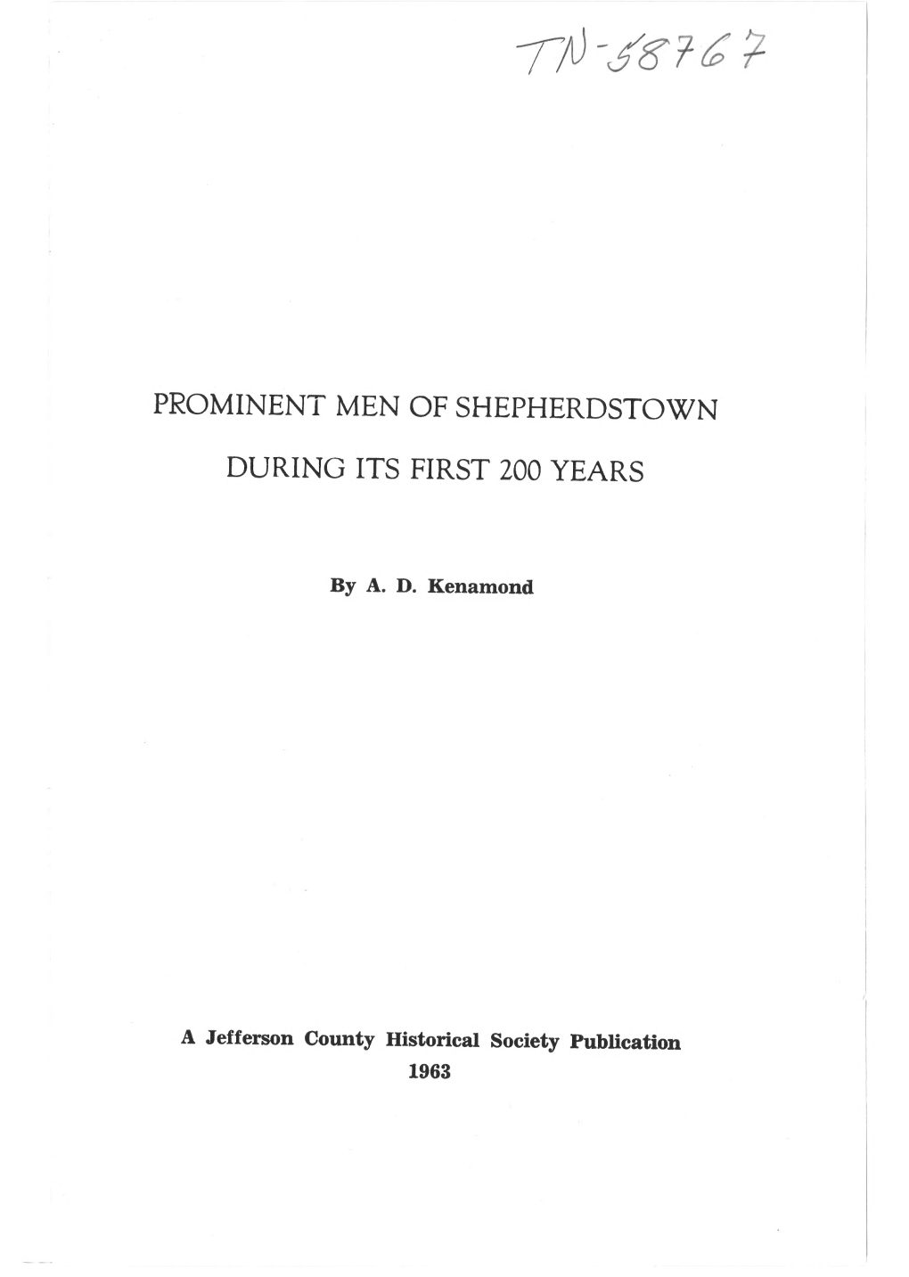 Prominent Men of Shepherdstown During Its First 200 Years