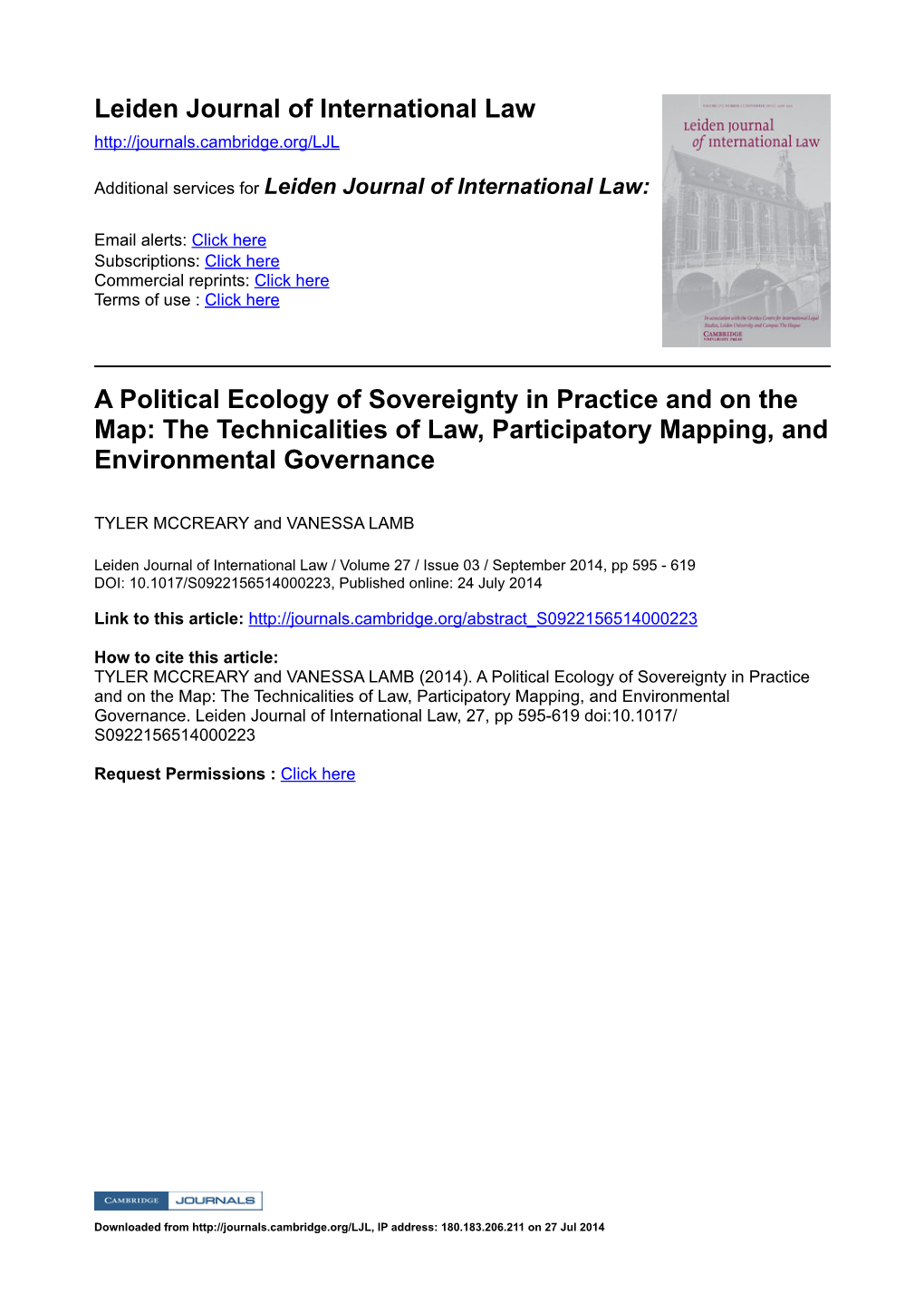 A Political Ecology of Sovereignty in Practice and on the Map: the Technicalities of Law, Participatory Mapping, and Environmental Governance