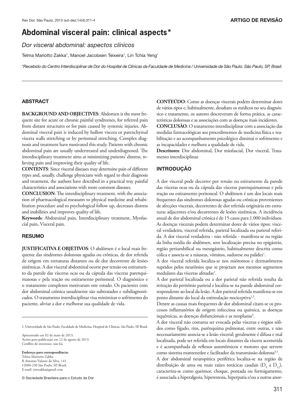 Abdominal Visceral Pain: Clinical Aspect*