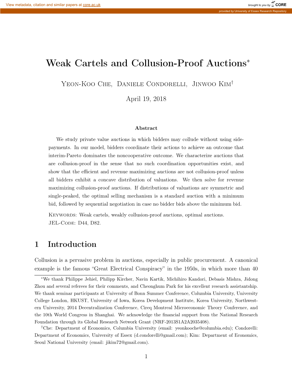 Weak Cartels and Collusion-Proof Auctions∗