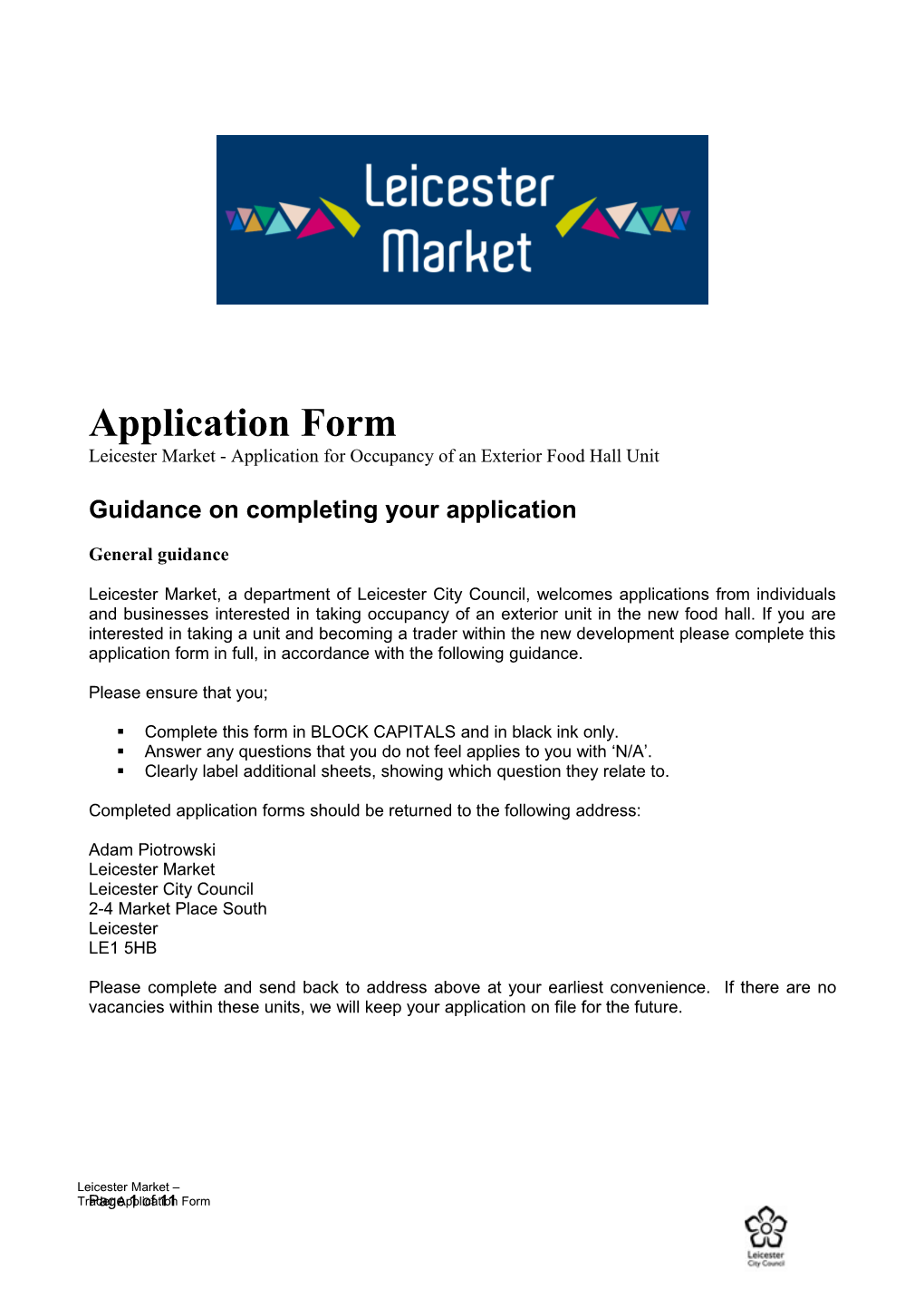 Guidance on Completing Your Application