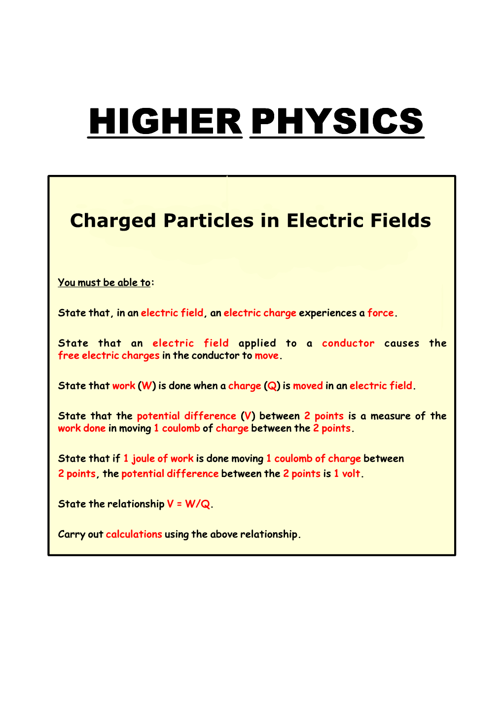 Charged Particles in Electric Fields