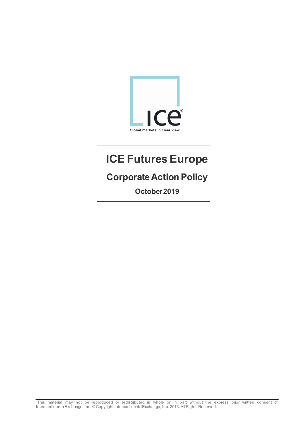 ICE Futures Europe Corporate Action Policy October 2019