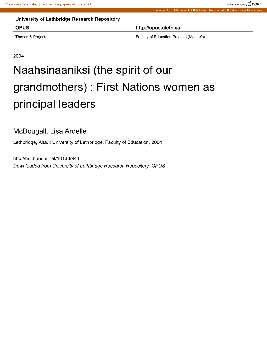 First Nations Women As Principal Leaders