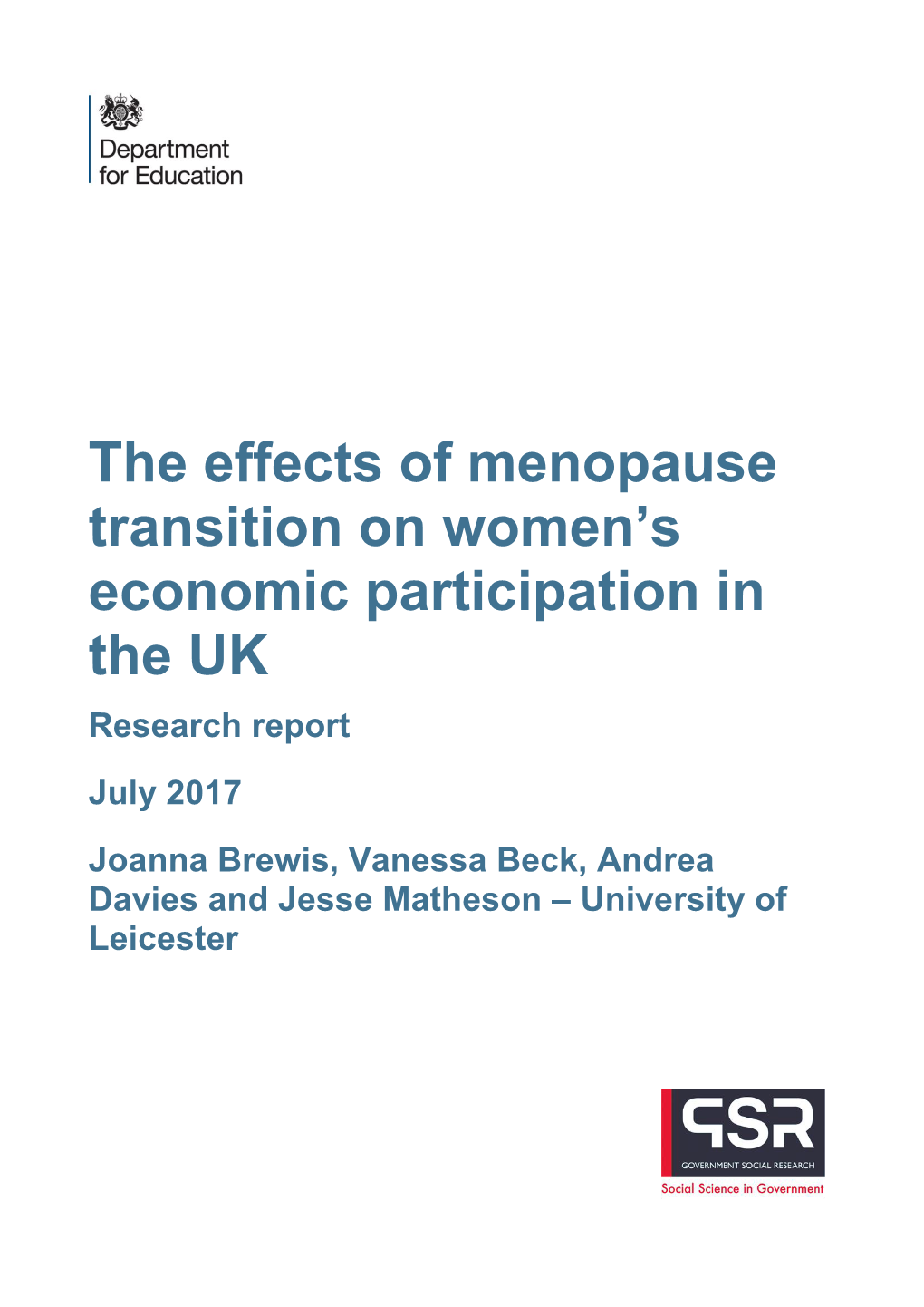 University of Leicester Research Workplace Menopause Study