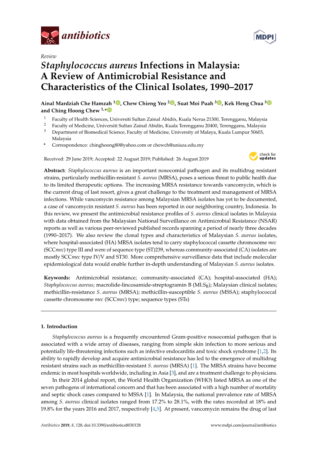 Staphylococcus Aureus Infections in Malaysia: a Review of Antimicrobial Resistance and Characteristics of the Clinical Isolates, 1990–2017