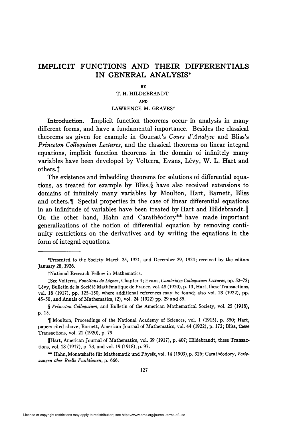 Implicit Functions and Their Differentials in General Analysis*