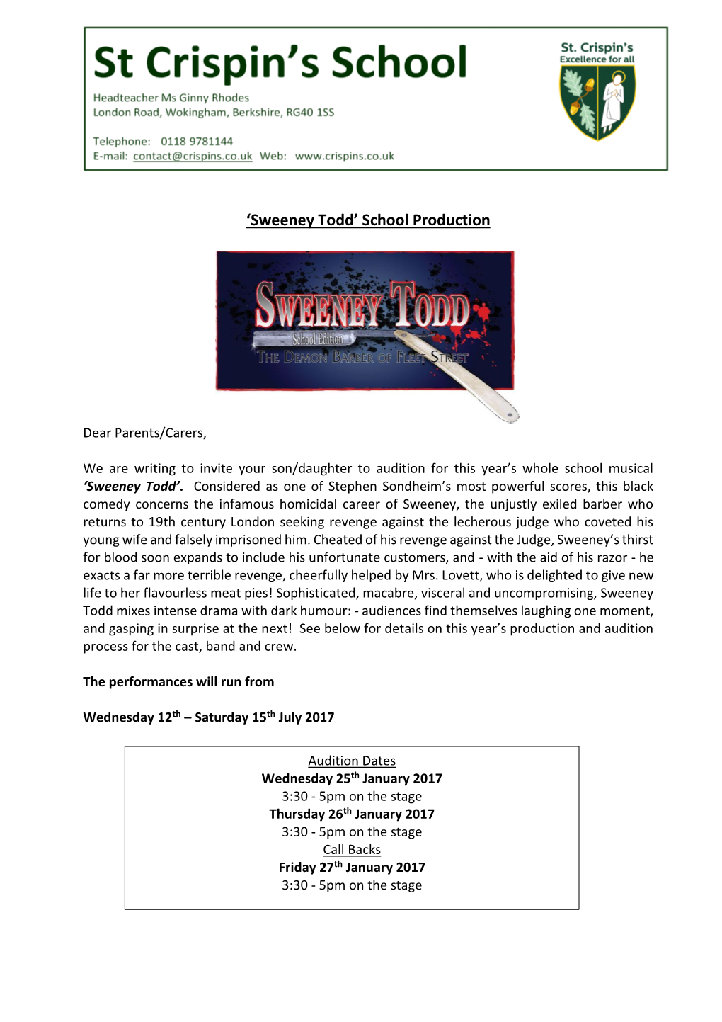Sweeney Todd’ School Production