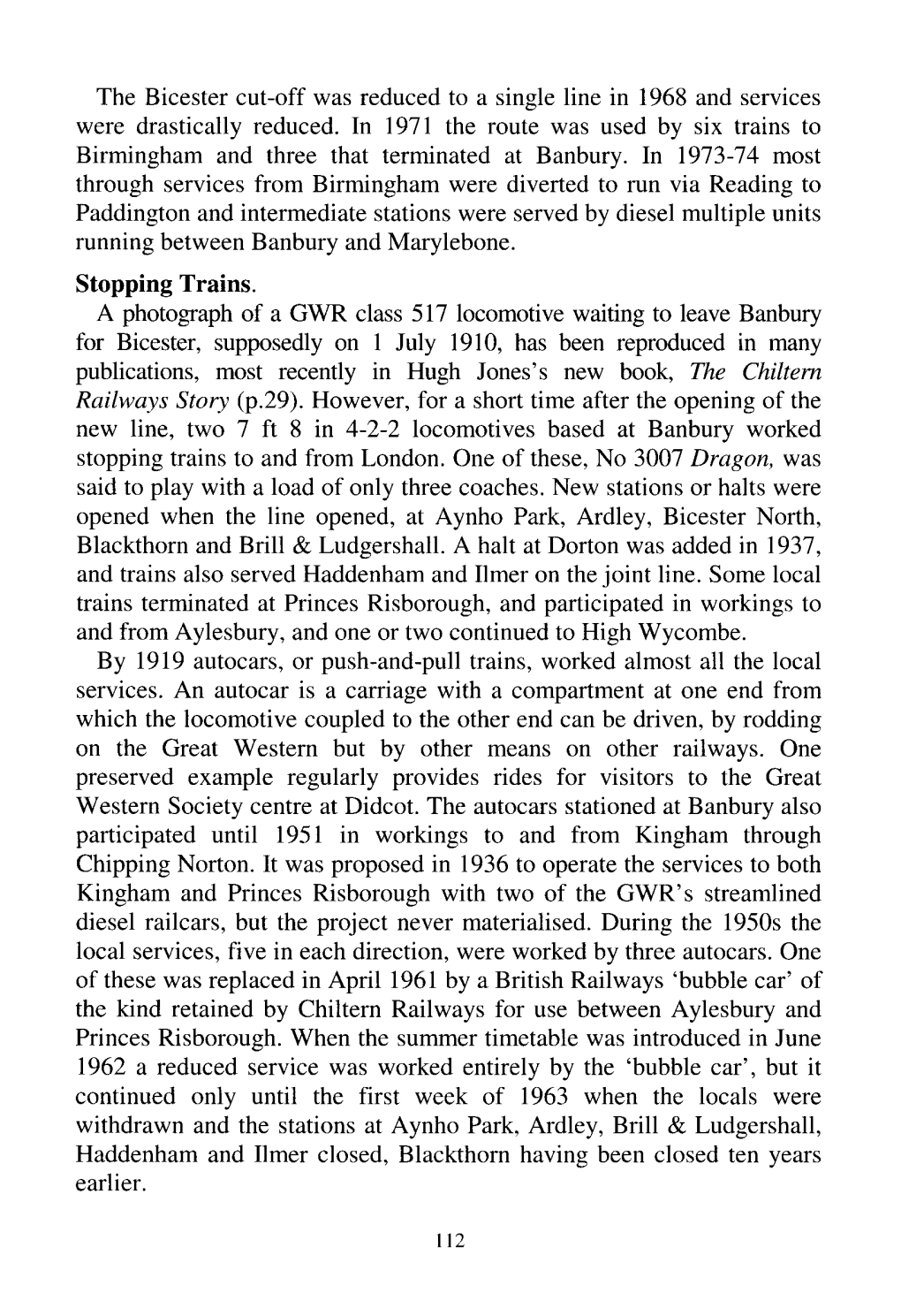 The Bicester Cut-Off Was Reduced to a Single Line in 1968 and Services Were Drastically Reduced