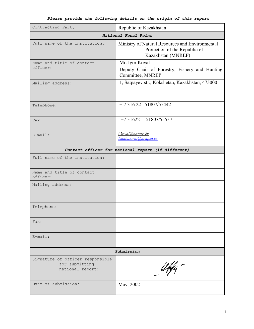 CBD Second National Report - Kazakhstan (English Version)