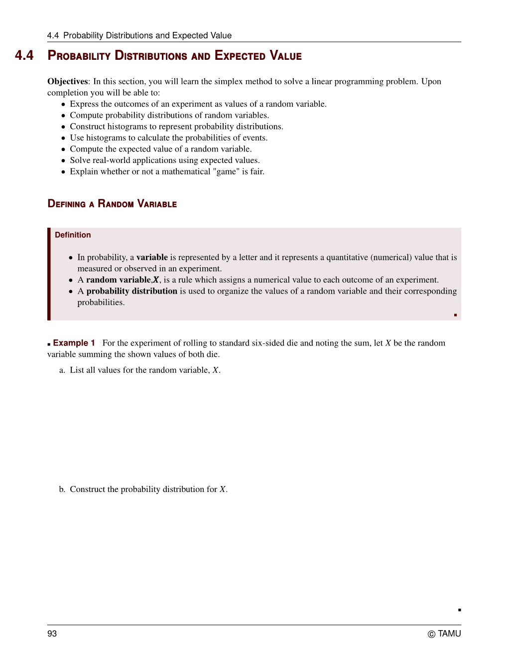 4.4 Probability Distributions and Expected Value 4.4P Robability Distributions and Expected Value